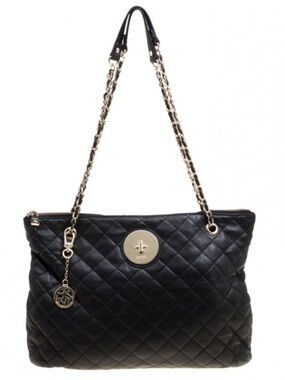 DKNY Quilted Black  Leather Chain-Handle Shoulder Bag Tote